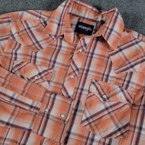 Wrangler Shirt Mens M Pearl Snap Plaid Double Pockets Rodeo Western Cotton Blend